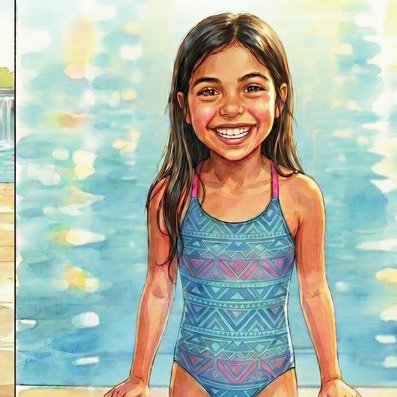 Book page: smiling again by the pool